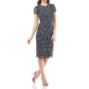 JS Collections METALLIC SOUTACHE DRESS in Navy / Silver